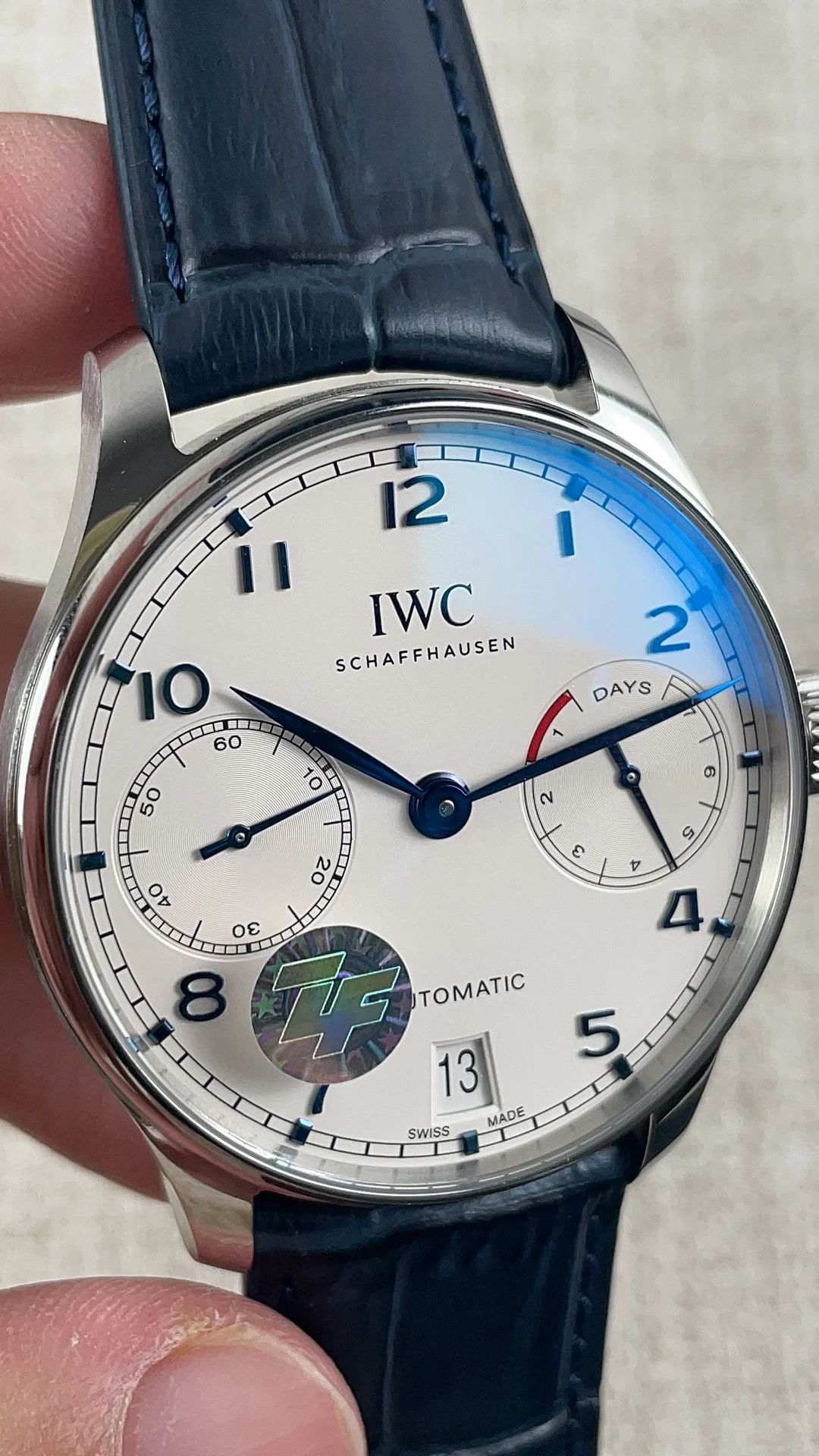 IWC Portugieser Blue Dial — photographed off the sweep