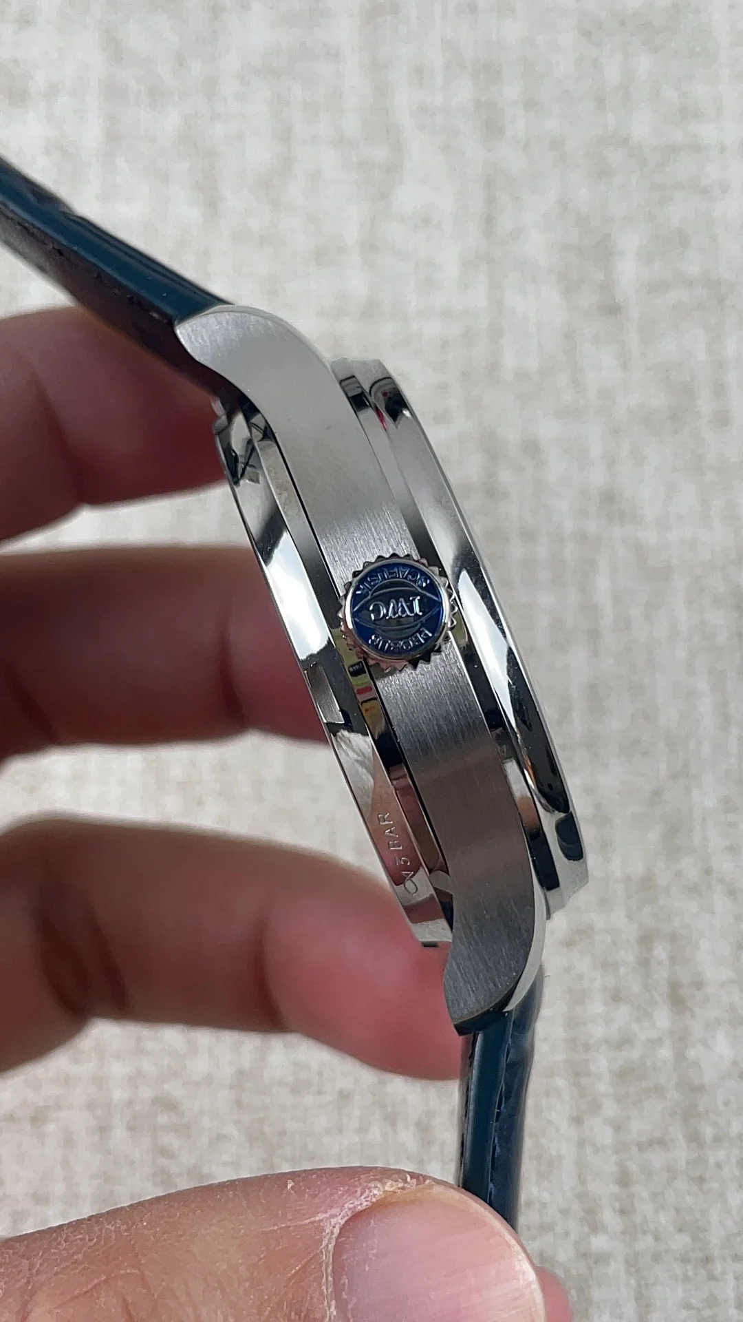 IWC Portugieser Blue Dial — photographed off the sweep