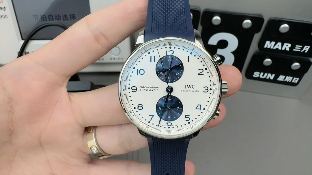 IWC Portugieser Blue Dial — photographed off the sweep