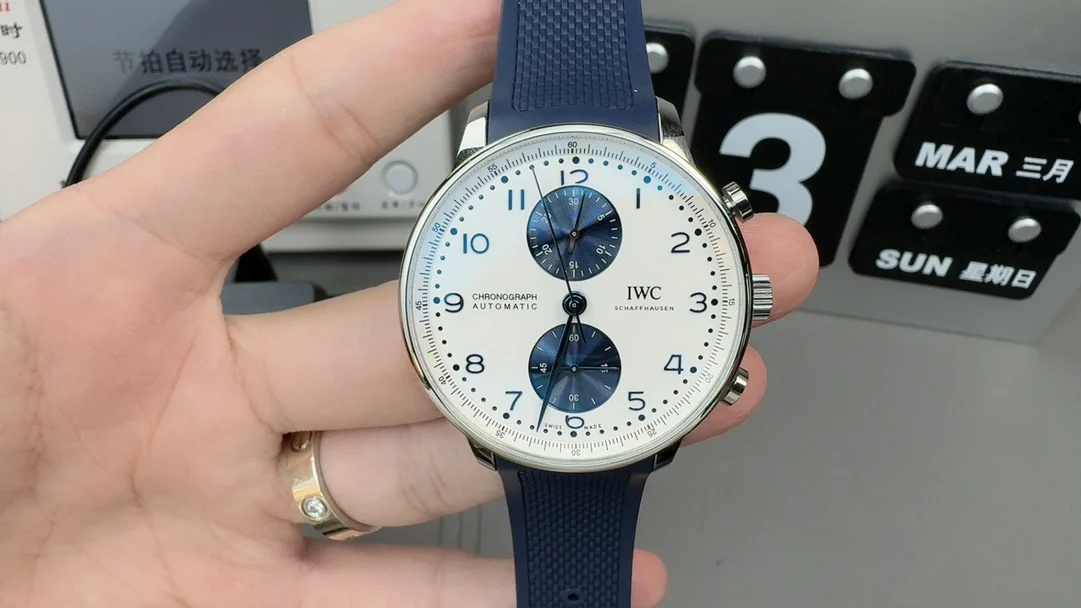 IWC Portugieser Blue Dial — photographed off the sweep