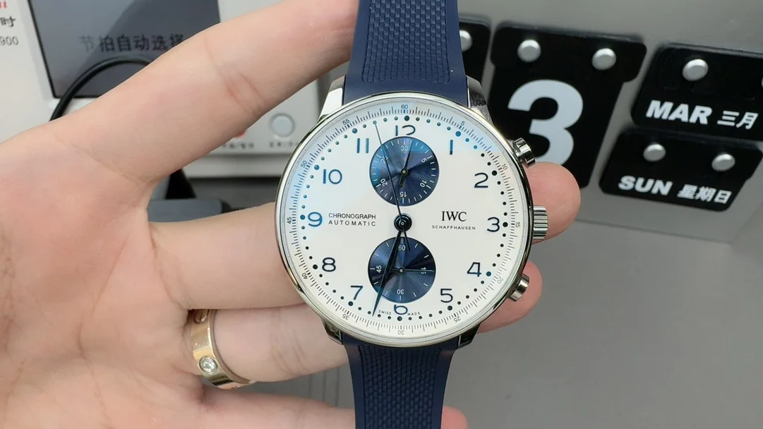 IWC Portugieser Blue Dial — photographed off the sweep