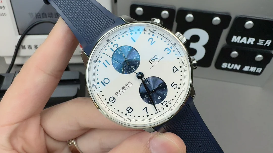 IWC Portugieser Blue Dial — photographed off the sweep