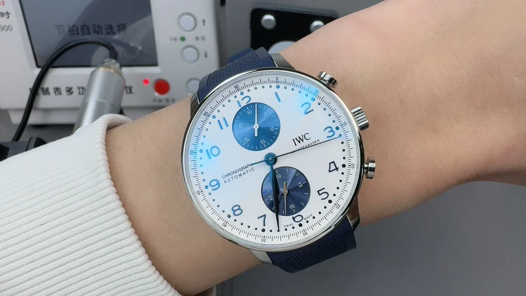 IWC Portugieser Blue Dial — photographed off the sweep