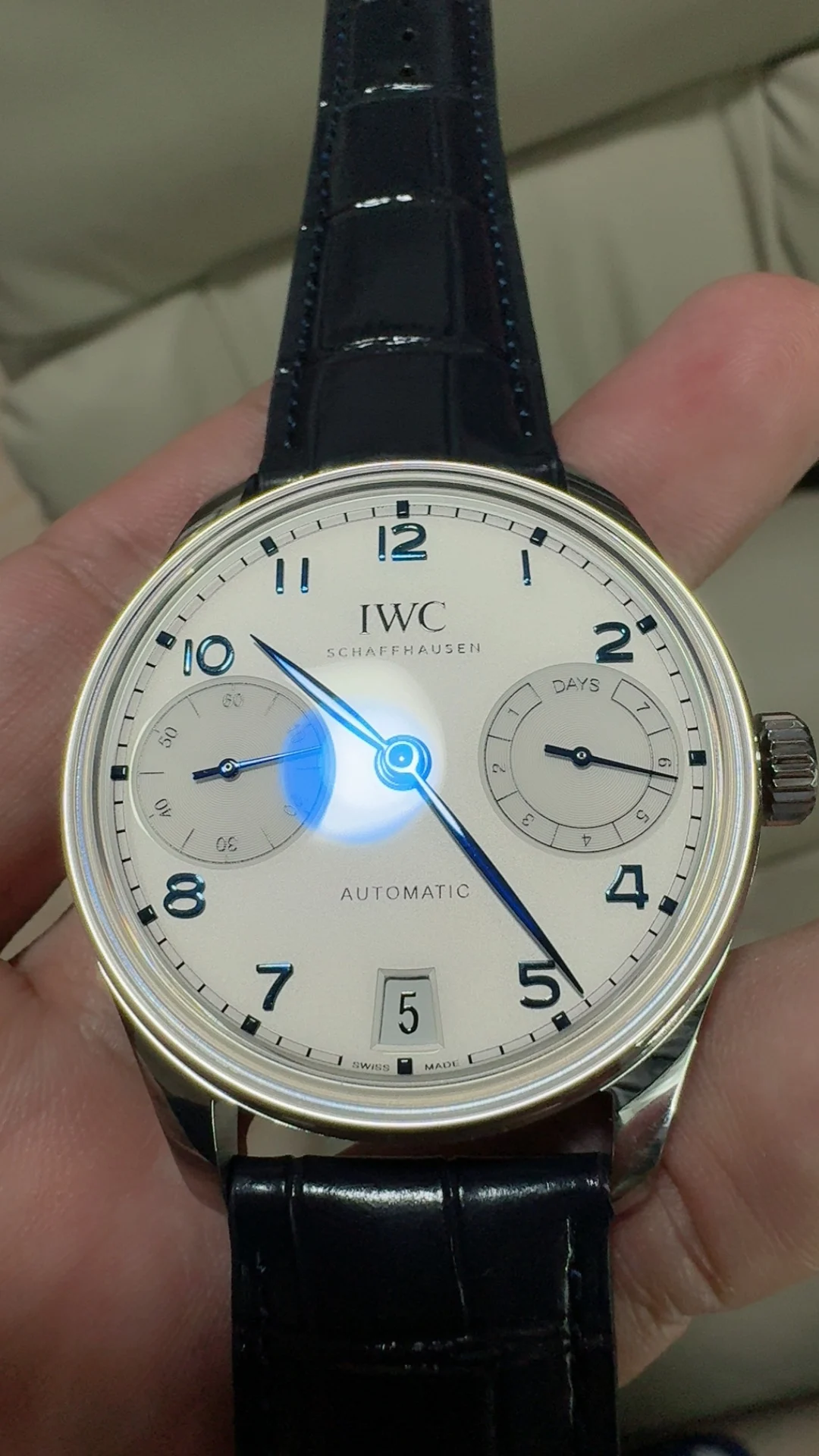 IWC Portugieser Blue Dial — photographed off the sweep