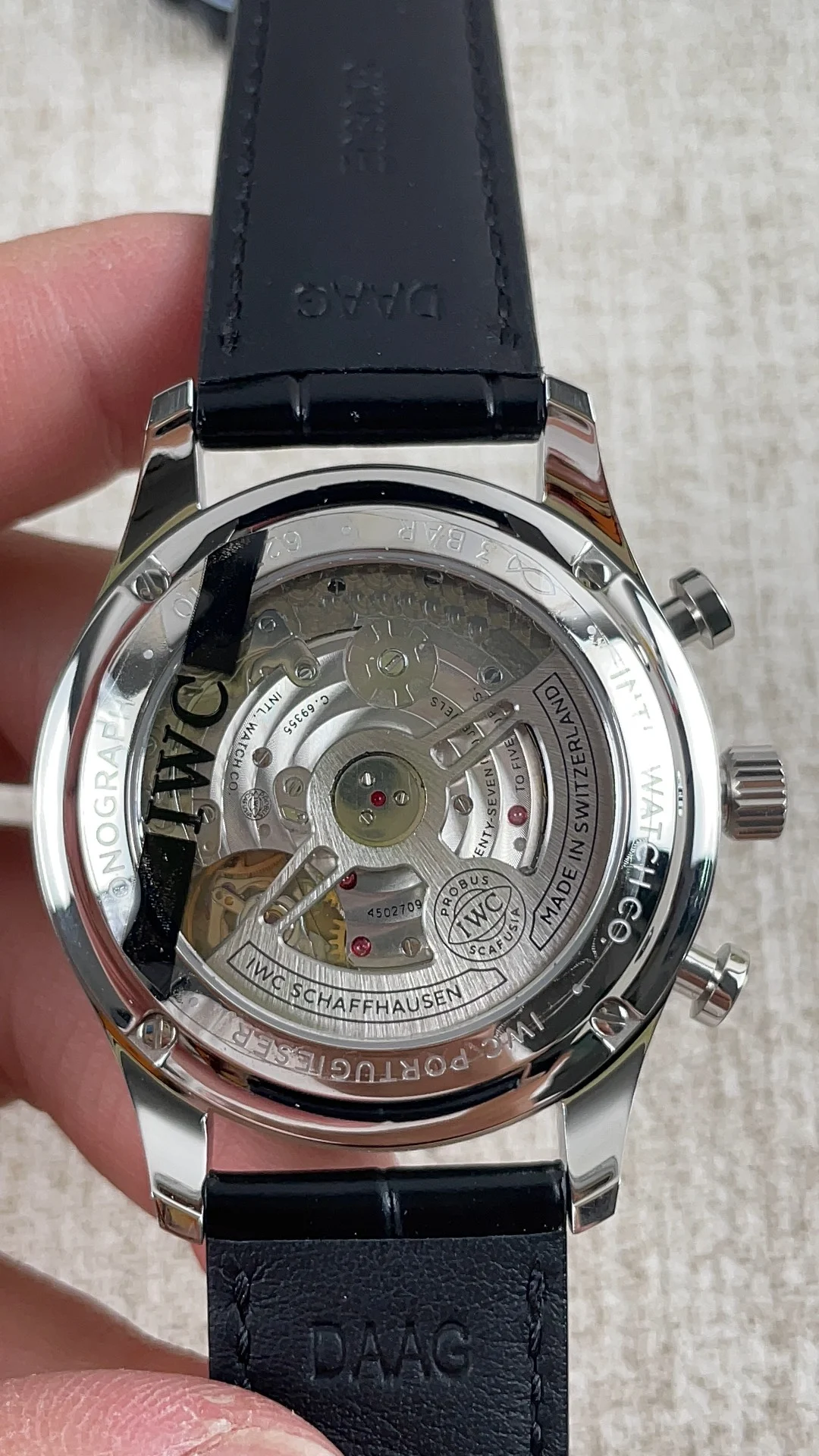IWC Portugieser Green Dial — photographed off the sweep