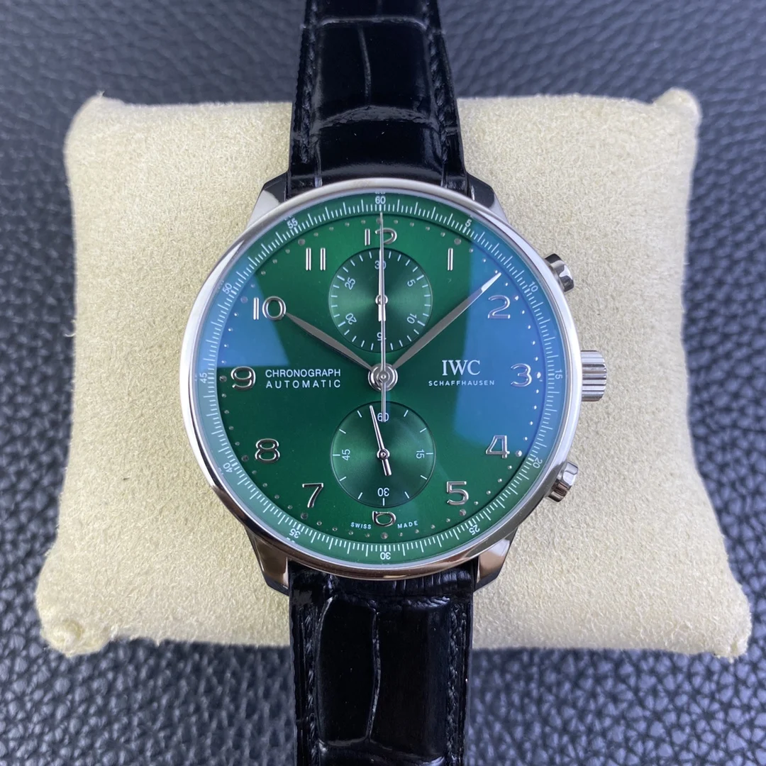 IWC Portugieser Green Dial — photographed off the sweep