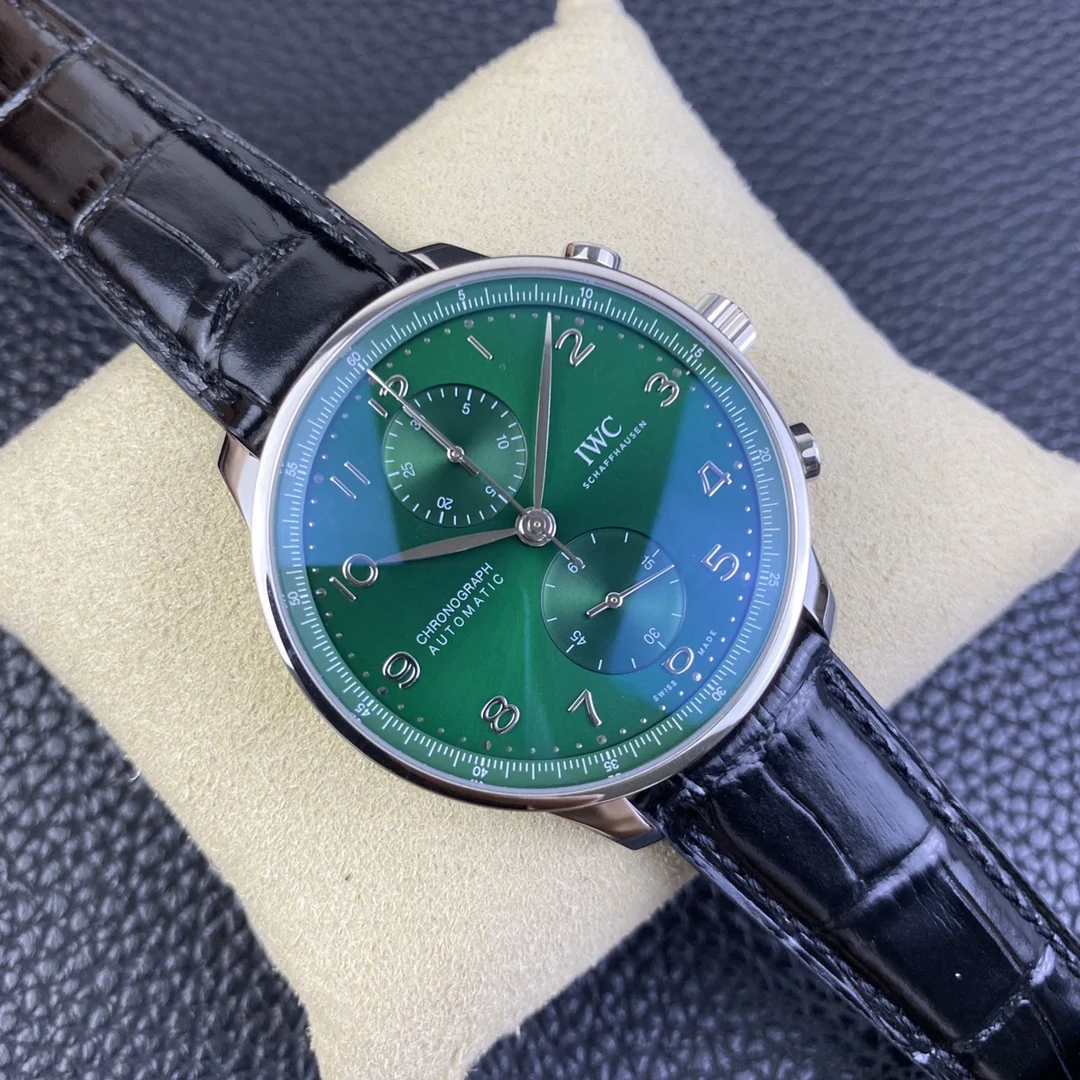 IWC Portugieser Green Dial — photographed off the sweep