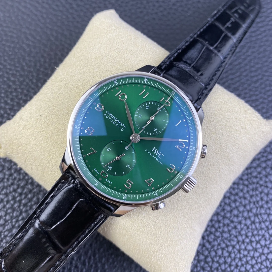 IWC Portugieser Green Dial — photographed off the sweep