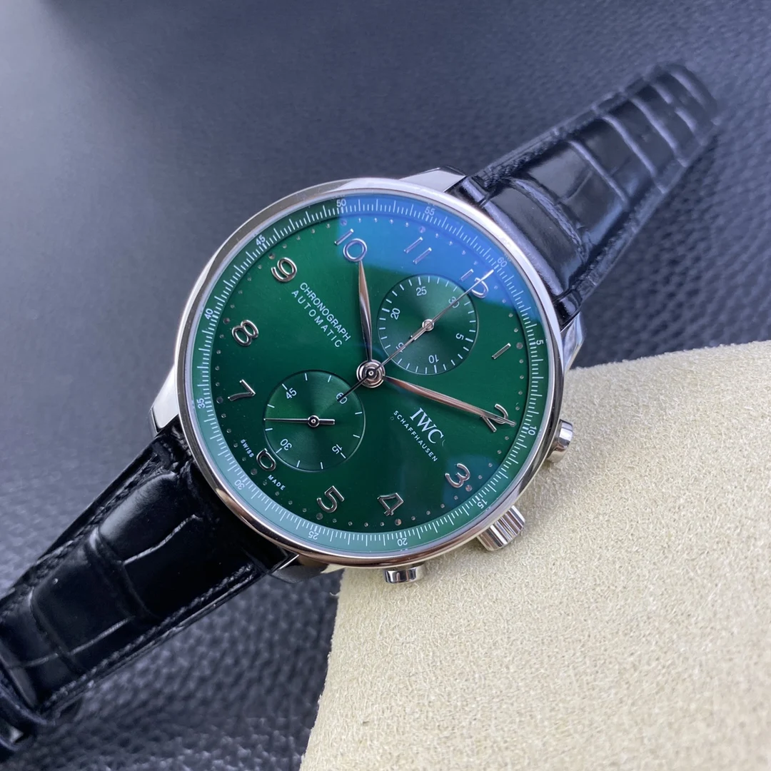 IWC Portugieser Green Dial — photographed off the sweep