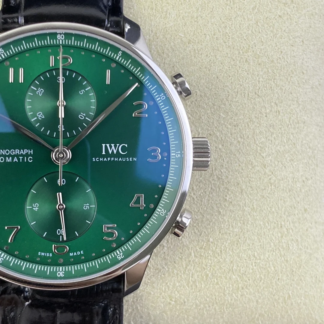IWC Portugieser Green Dial — photographed off the sweep