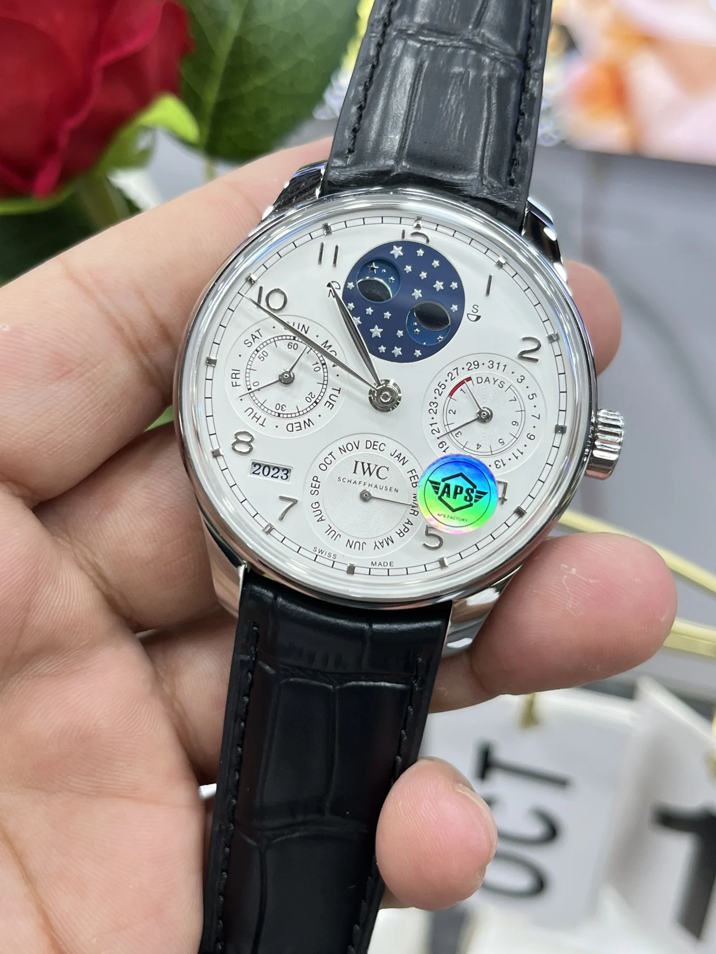 IWC Portugieser Perpetual Calendar 42.2mm — photographed off the sweep