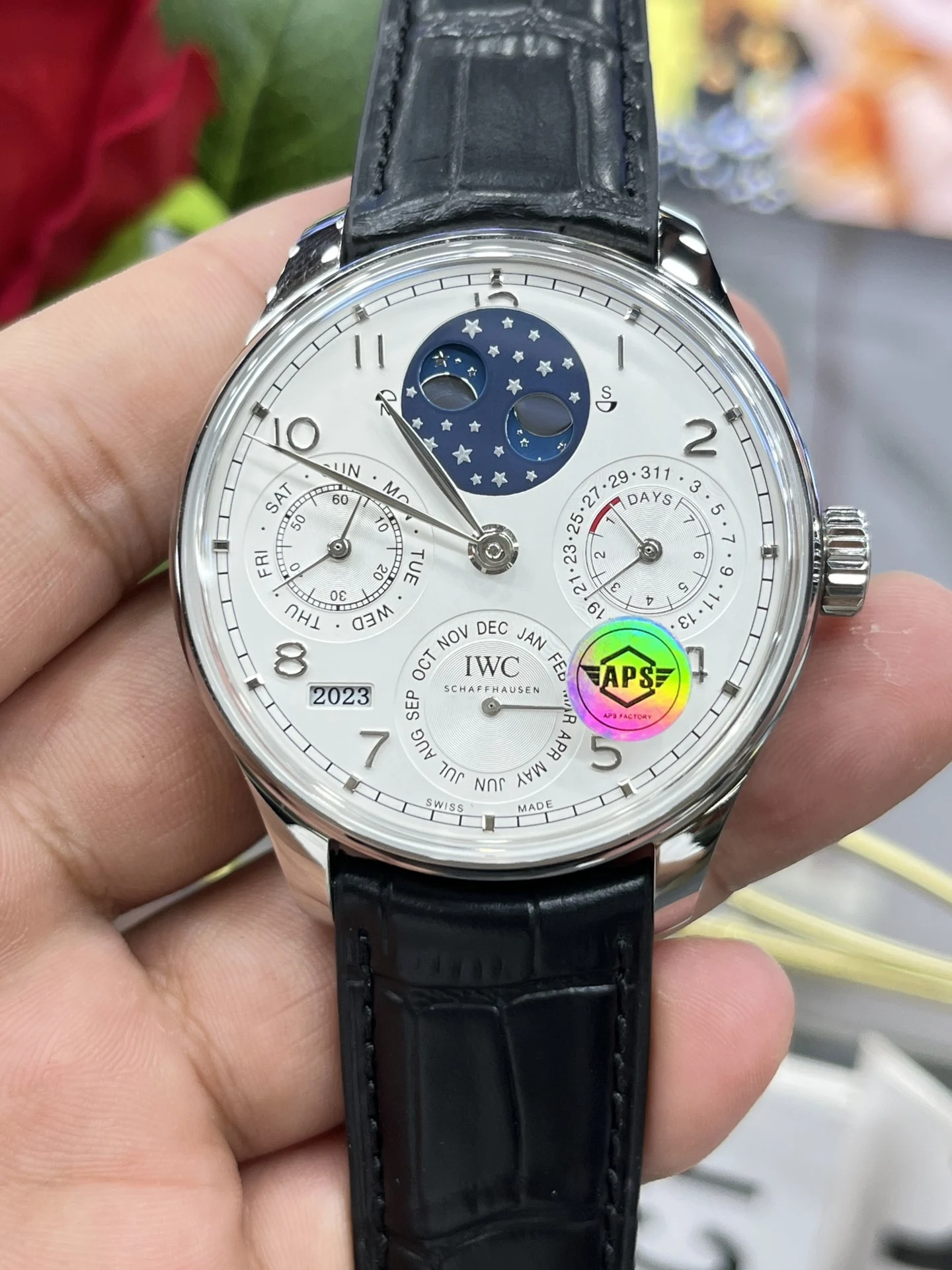 IWC Portugieser Perpetual Calendar 42.2mm — photographed off the sweep