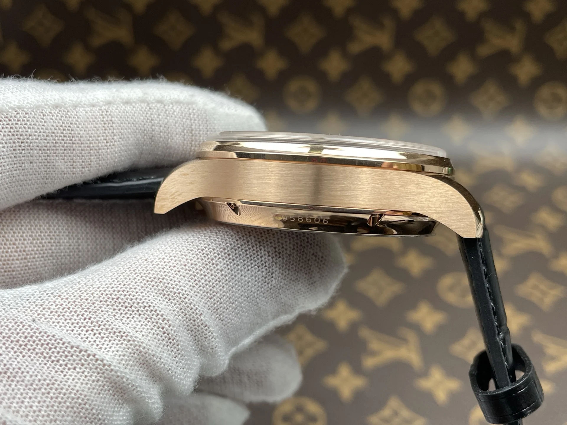 IWC Portugieser Perpetual Calendar Rose Gold Grey Dial — photographed off the sweep