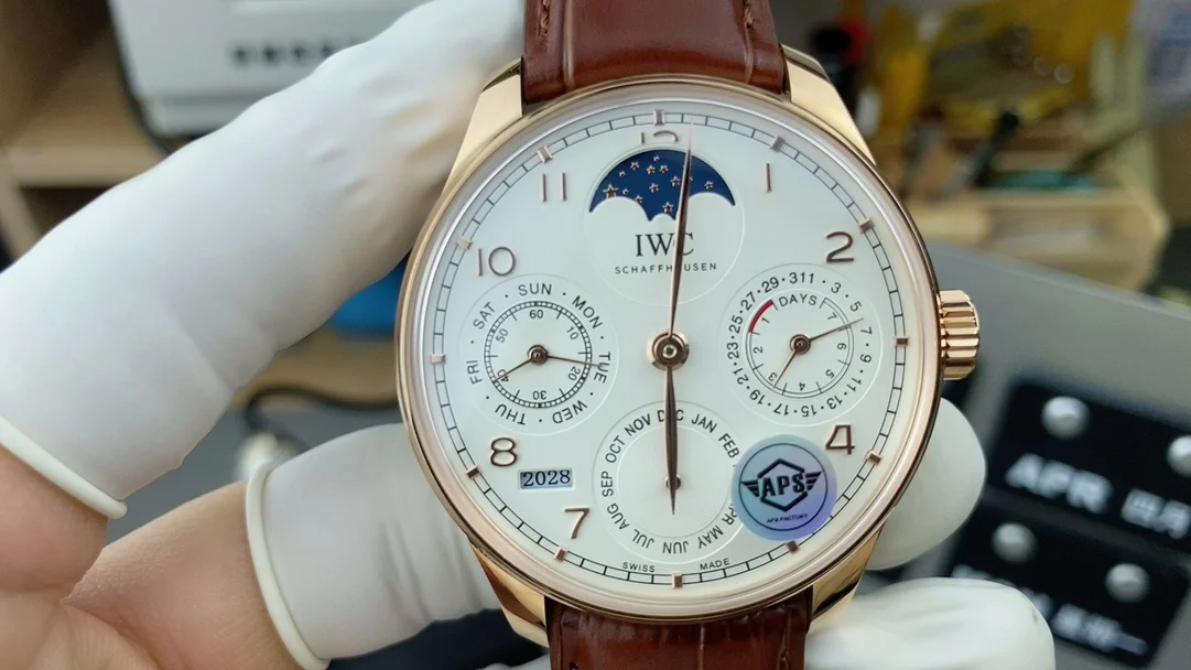 IWC Portugieser Perpetual Calendar Rose Gold — photographed off the sweep