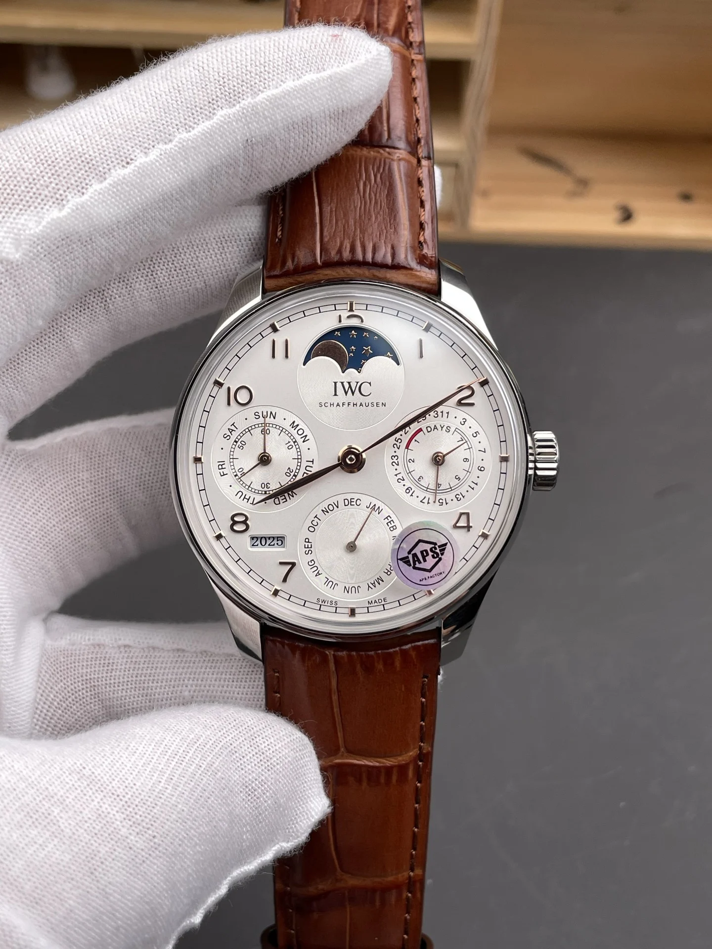 IWC Portugieser Perpetual Calendar White Dial — photographed off the sweep