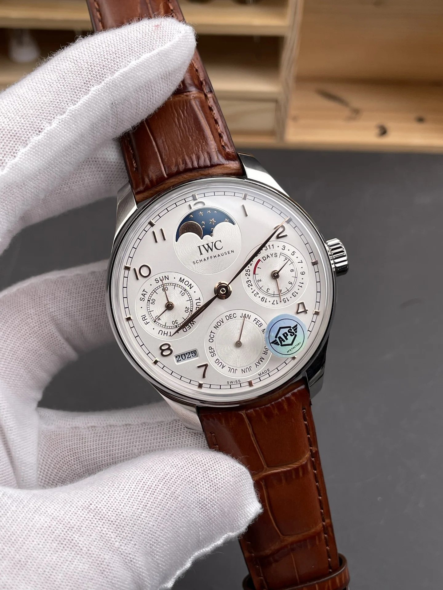 IWC Portugieser Perpetual Calendar White Dial — photographed off the sweep