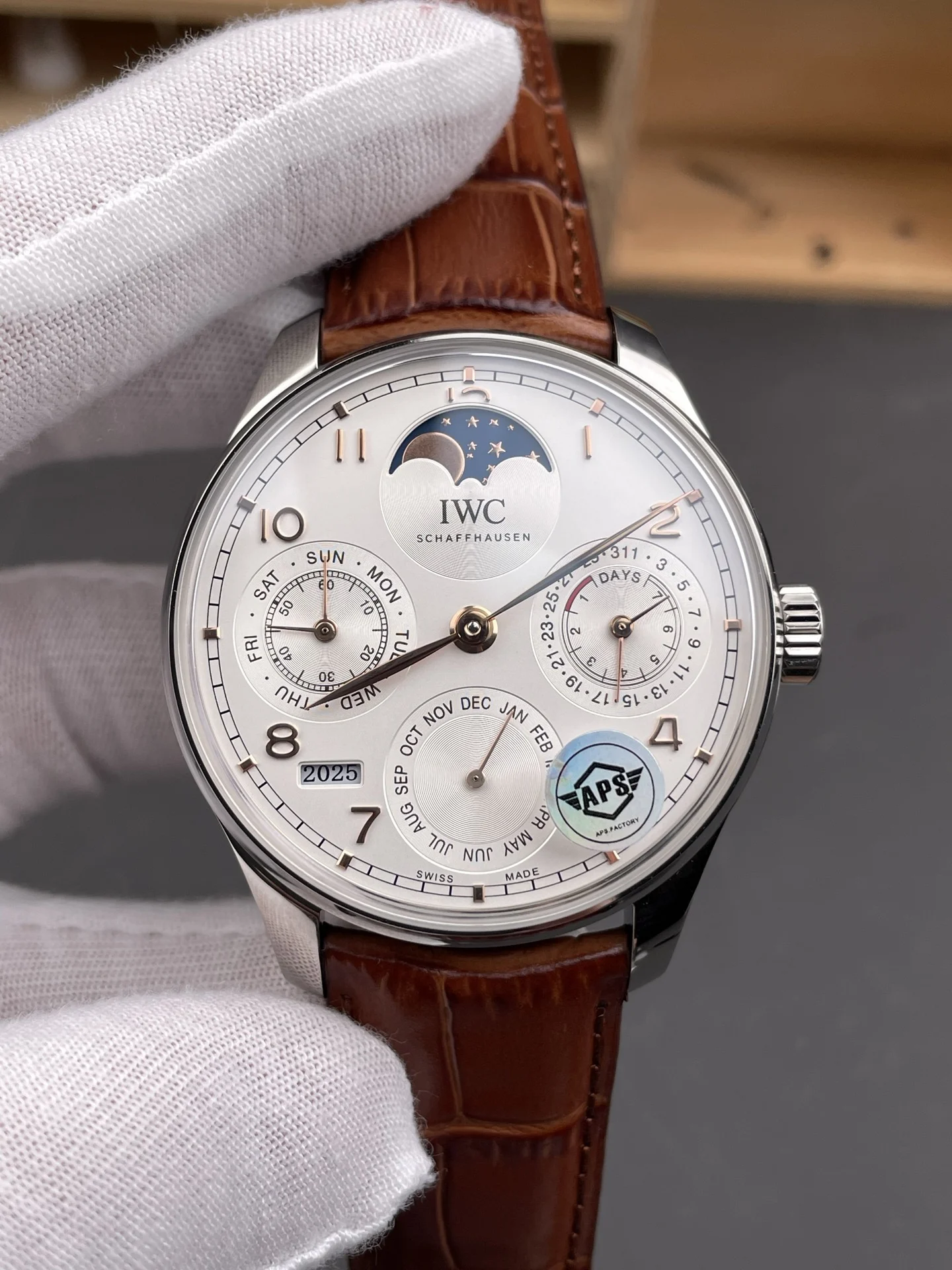 IWC Portugieser Perpetual Calendar White Dial — photographed off the sweep