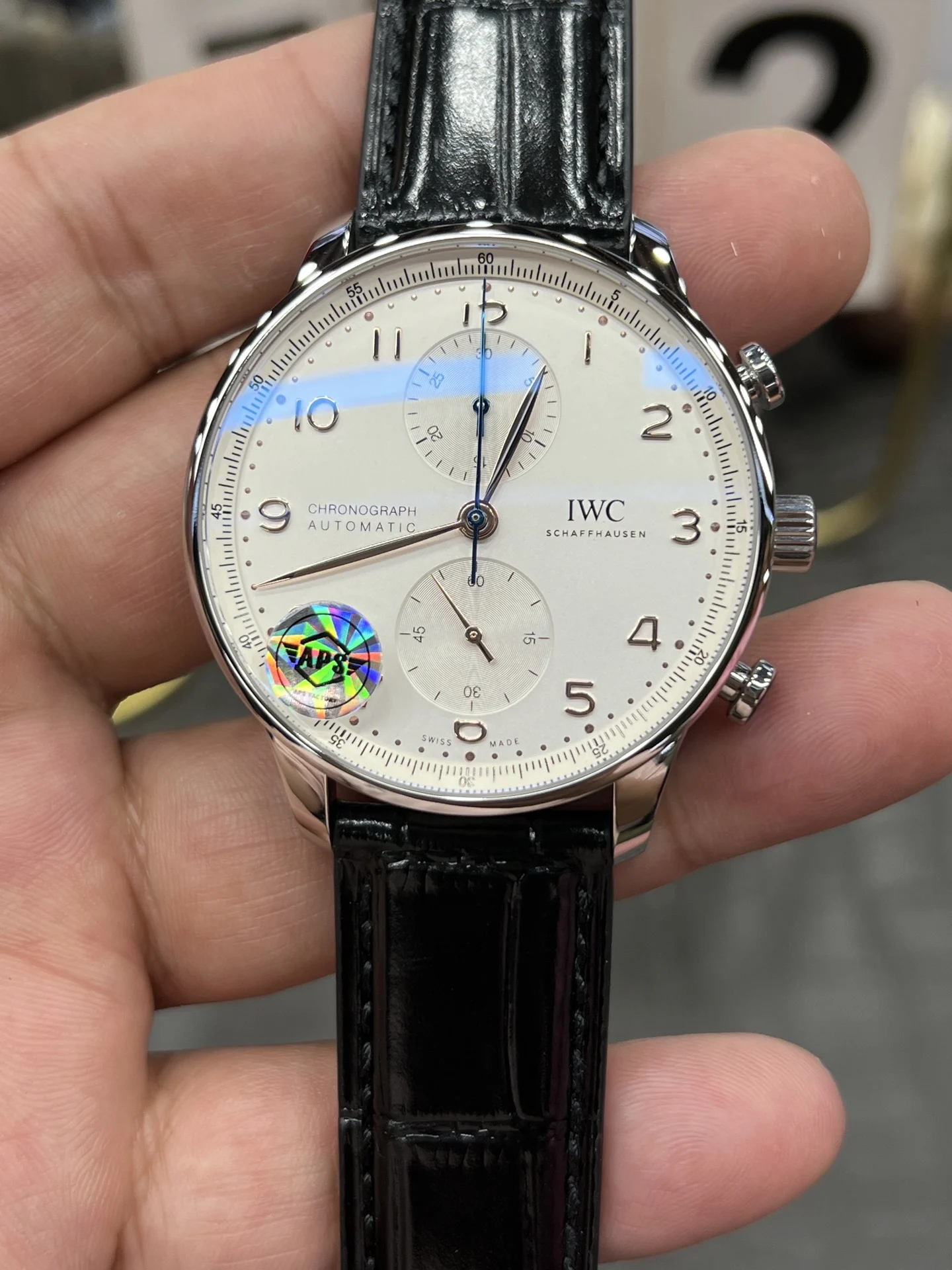IWC Portugieser Rose Gold 41mm — photographed off the sweep