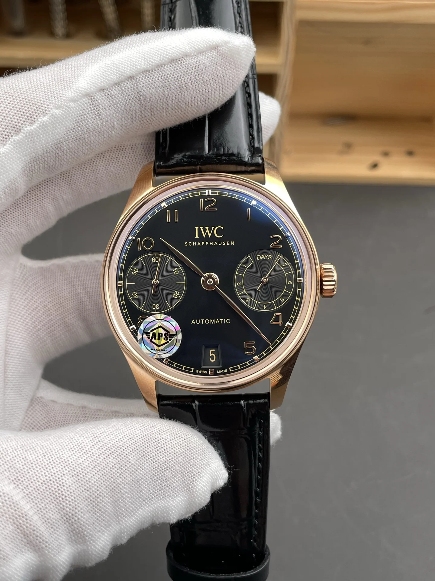 IWC Portugieser Rose Gold 42.4mm — photographed off the sweep
