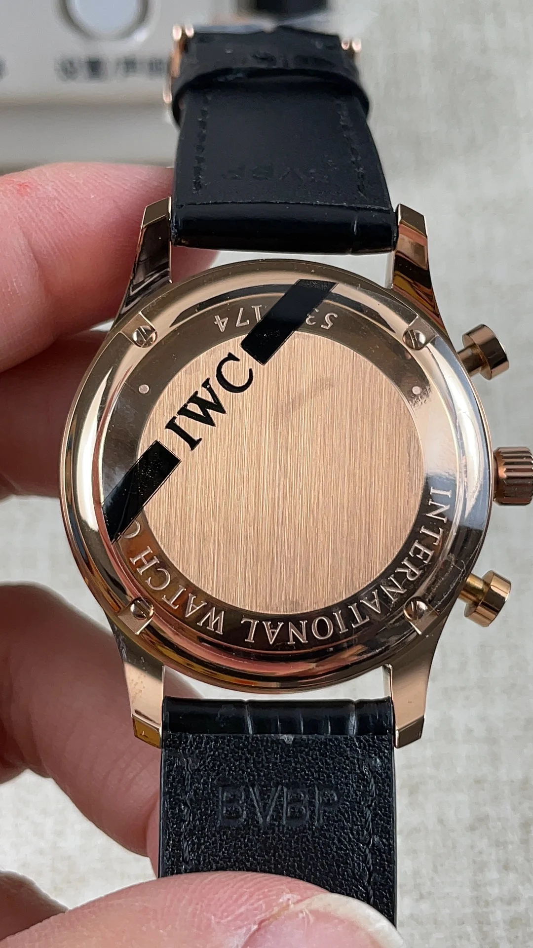 IWC Portugieser Rose Gold Black Dial — photographed off the sweep
