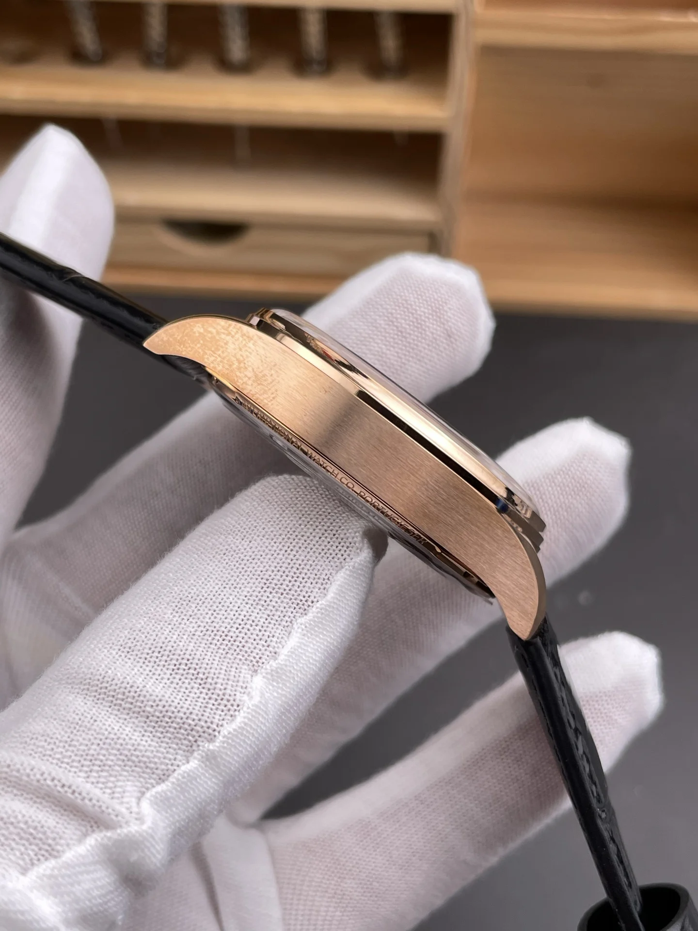 IWC Portugieser Rose Gold White Dial — photographed off the sweep