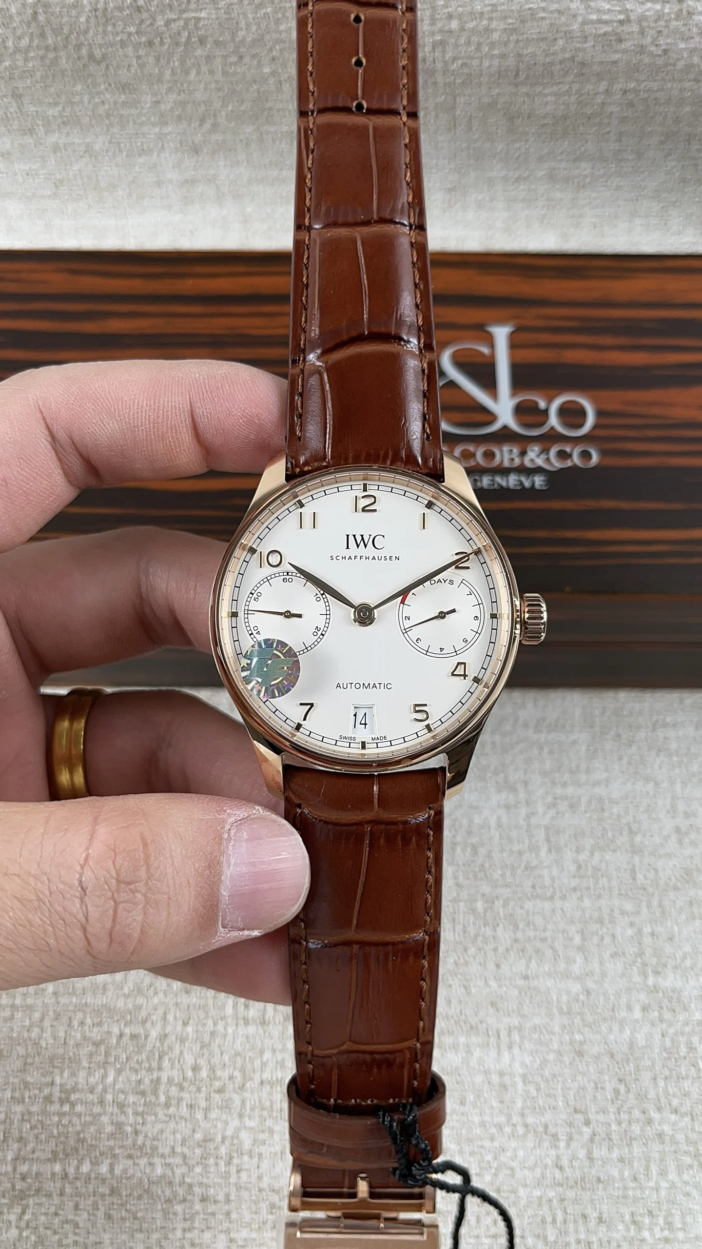 IWC Portugieser Rose Gold — photographed off the sweep