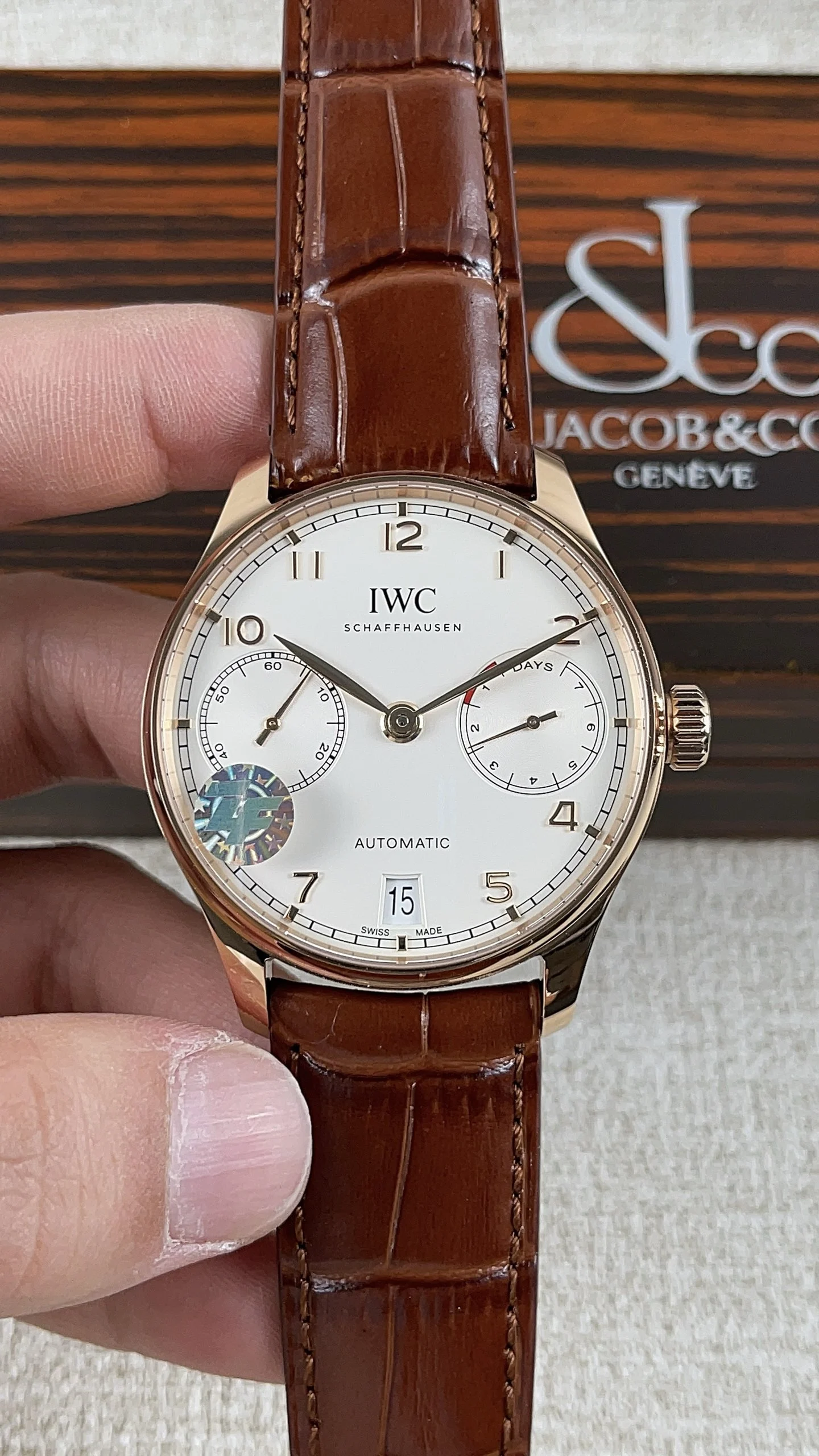 IWC Portugieser Rose Gold — photographed off the sweep