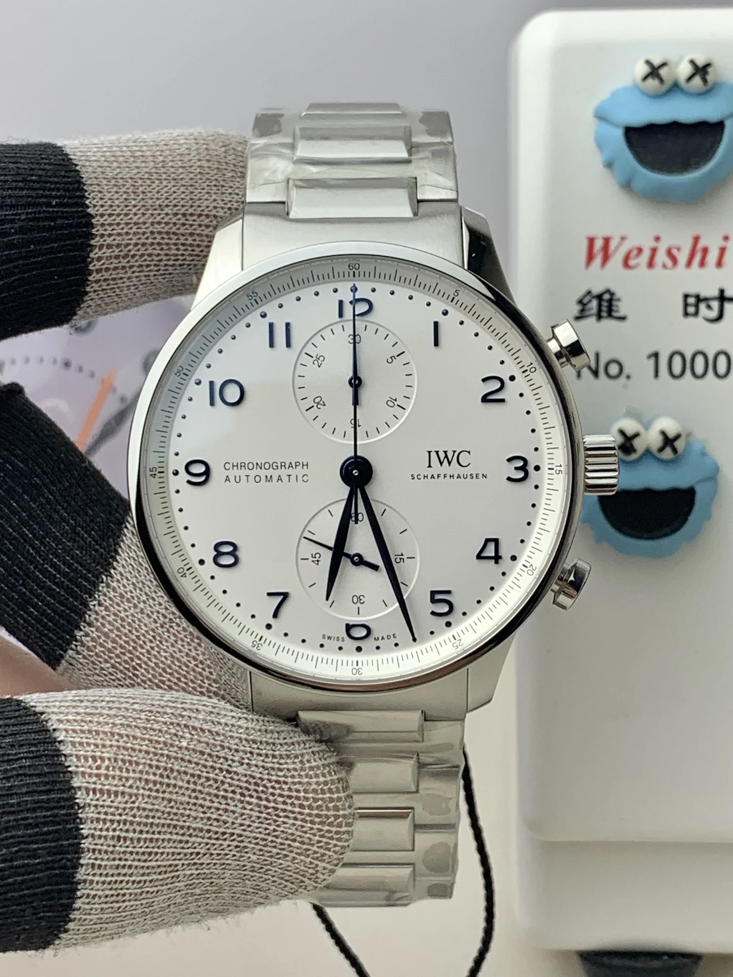 IWC Portugieser Steel Blue Dial — photographed off the sweep