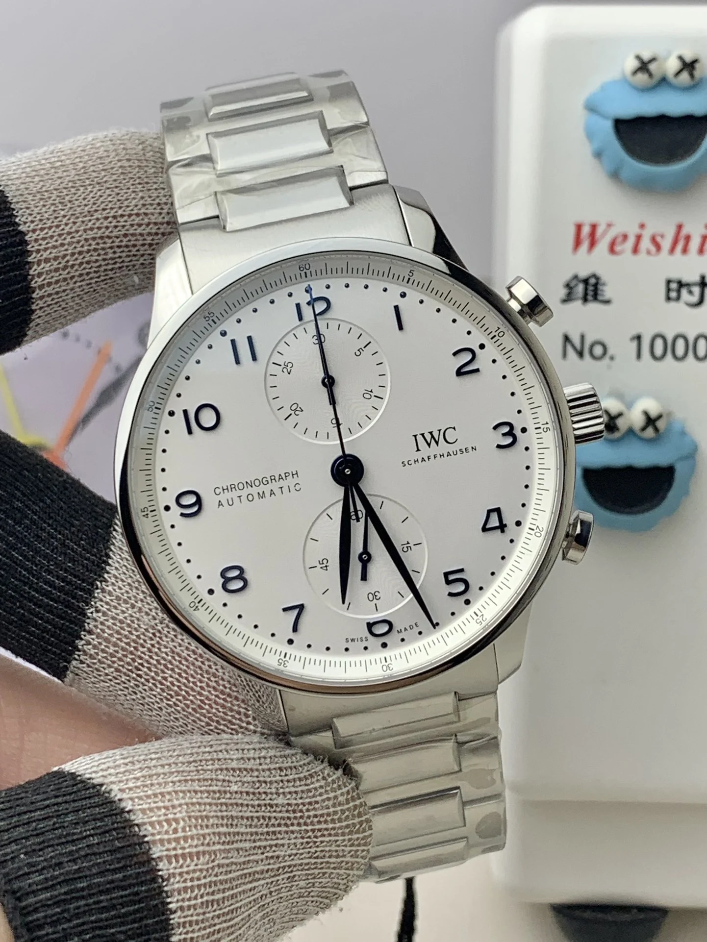 IWC Portugieser Steel Blue Dial — photographed off the sweep