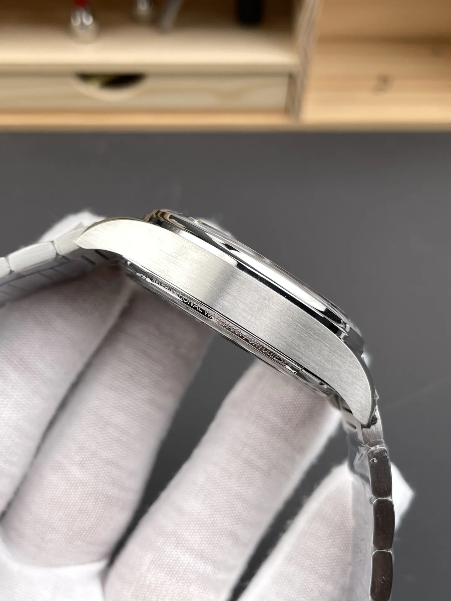 IWC Portugieser Steel Blue Dial 42.4mm — photographed off the sweep