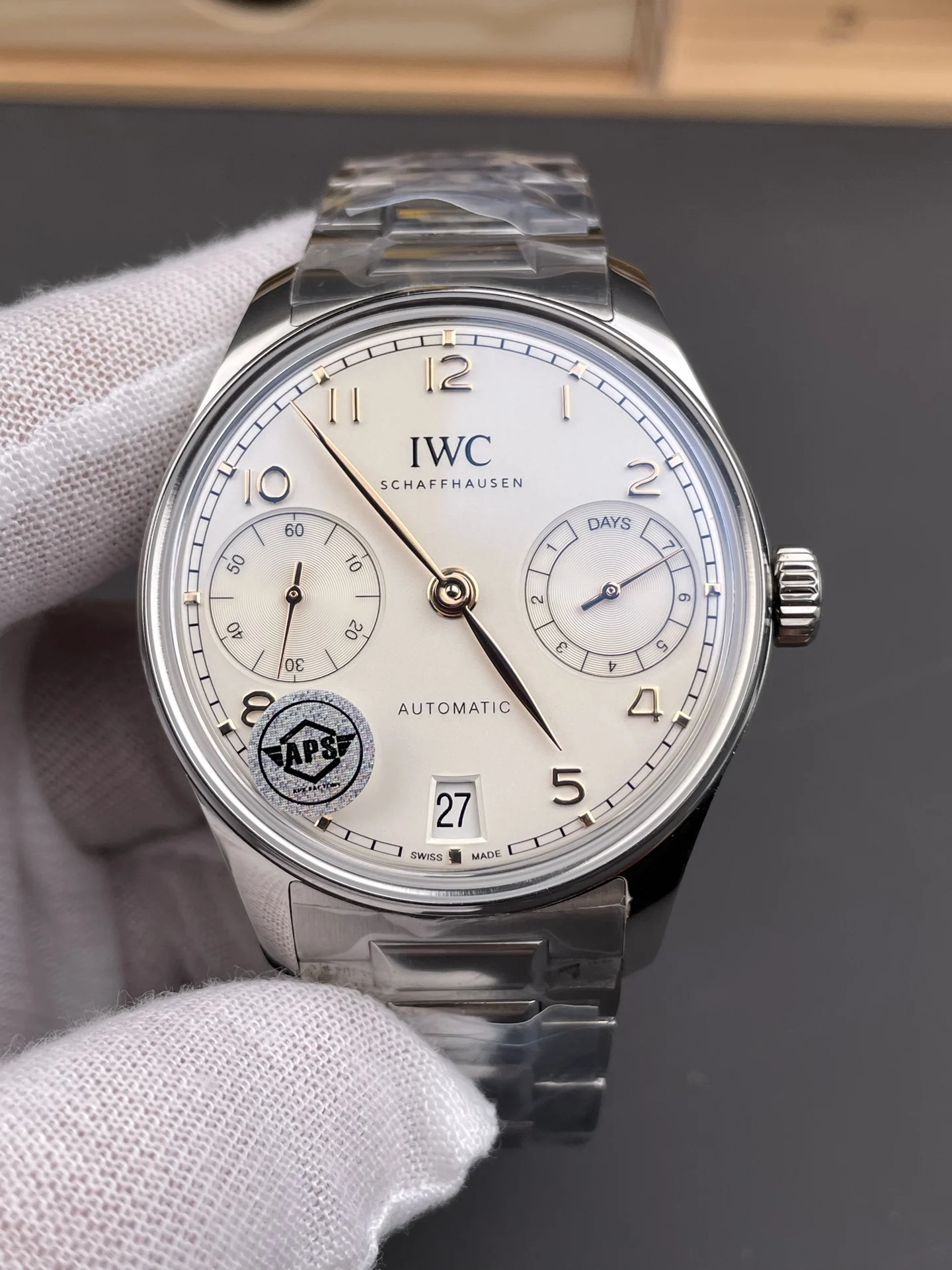 IWC Portugieser Steel White Dial 42.4mm — photographed off the sweep