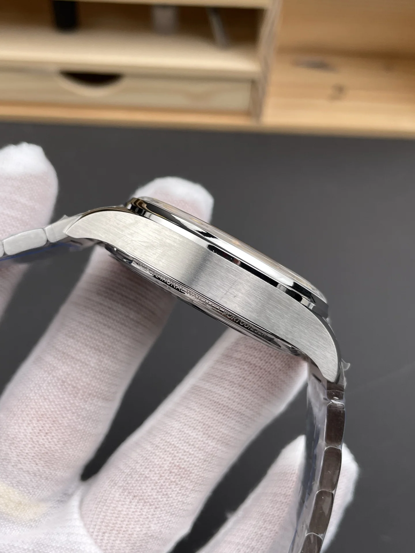 IWC Portugieser Steel White Dial 42.4mm — photographed off the sweep