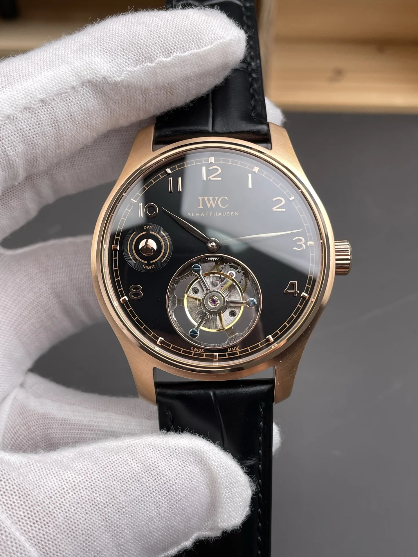 IWC Portugieser Tourbillon Rose Gold — photographed off the sweep