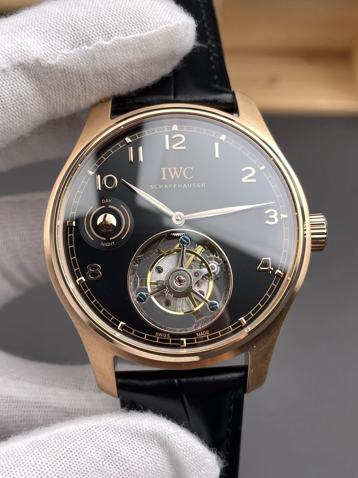 IWC Portugieser Tourbillon Rose Gold — photographed off the sweep