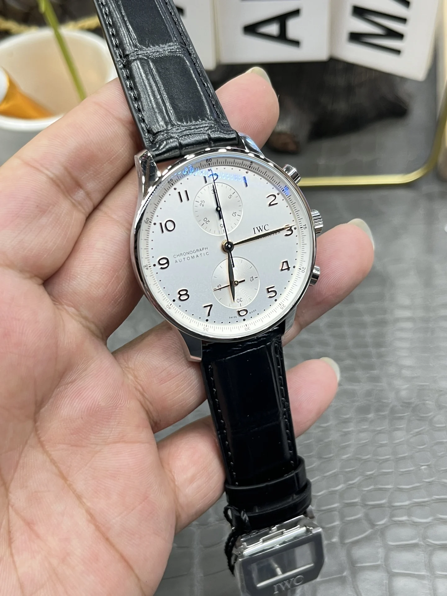 IWC Portugieser White Dial 40.9mm — photographed off the sweep