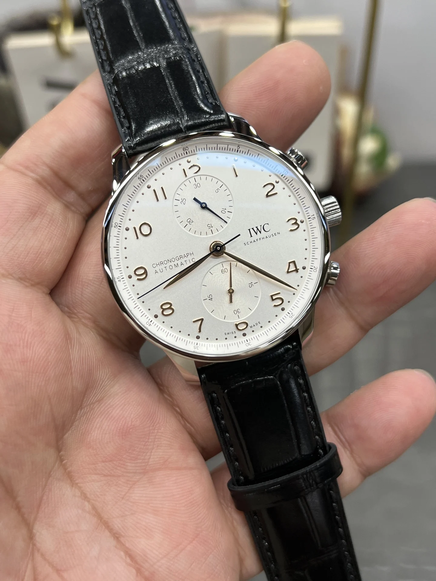IWC Portugieser White Dial 41mm — photographed off the sweep