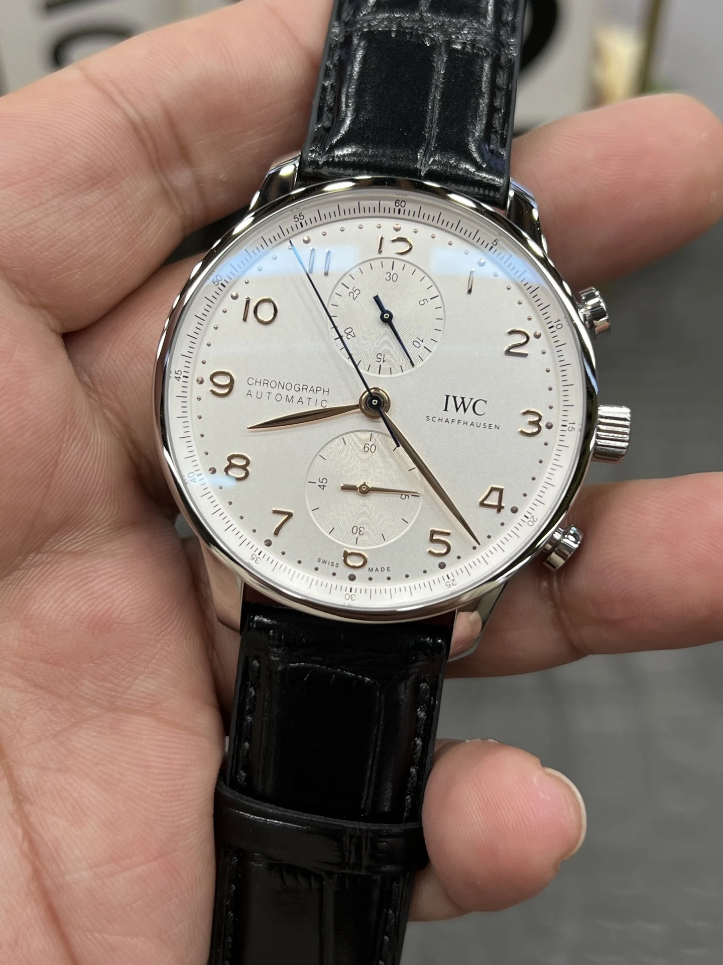 IWC Portugieser White Dial 41mm — photographed off the sweep