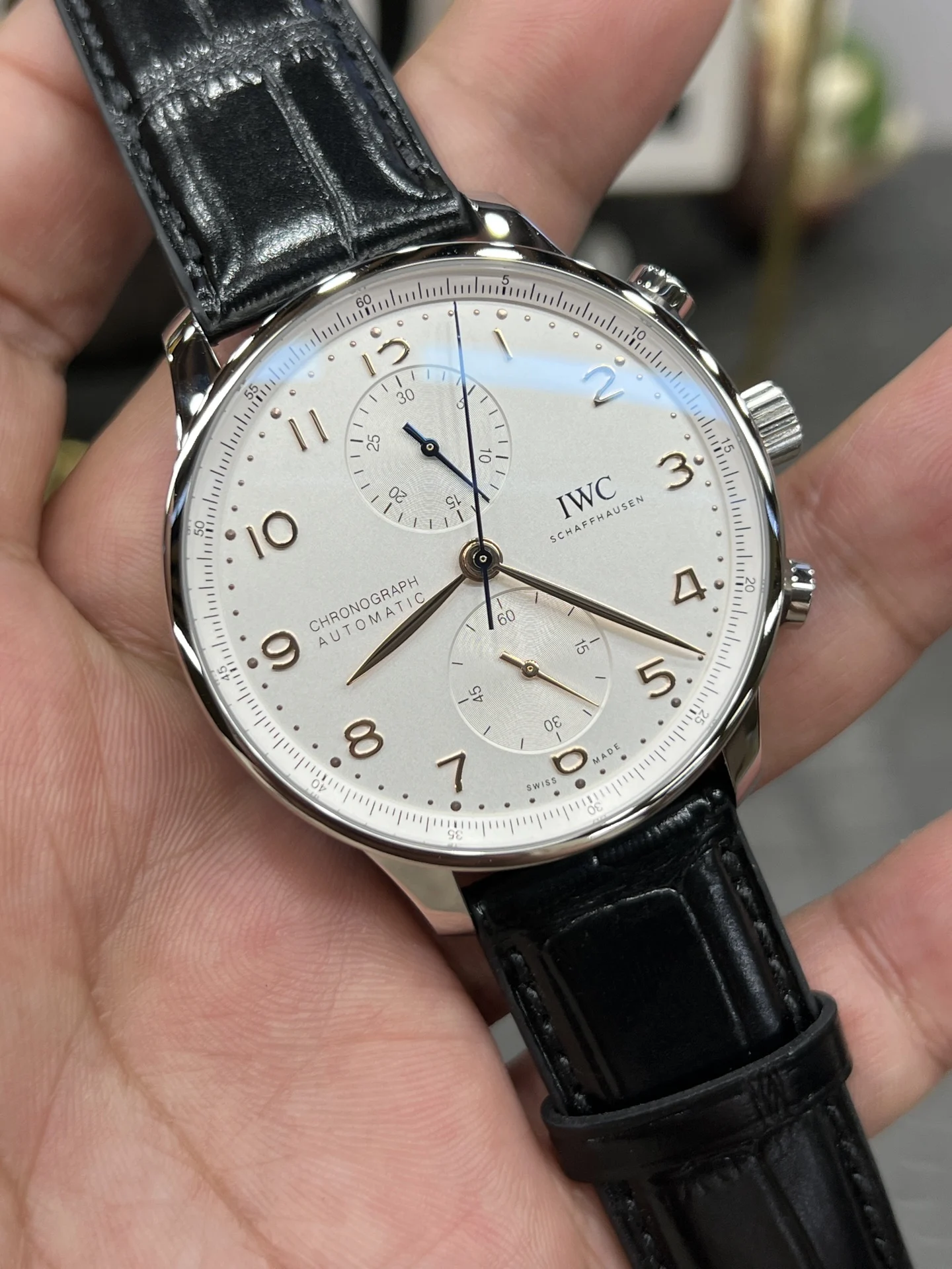 IWC Portugieser White Dial 41mm — photographed off the sweep