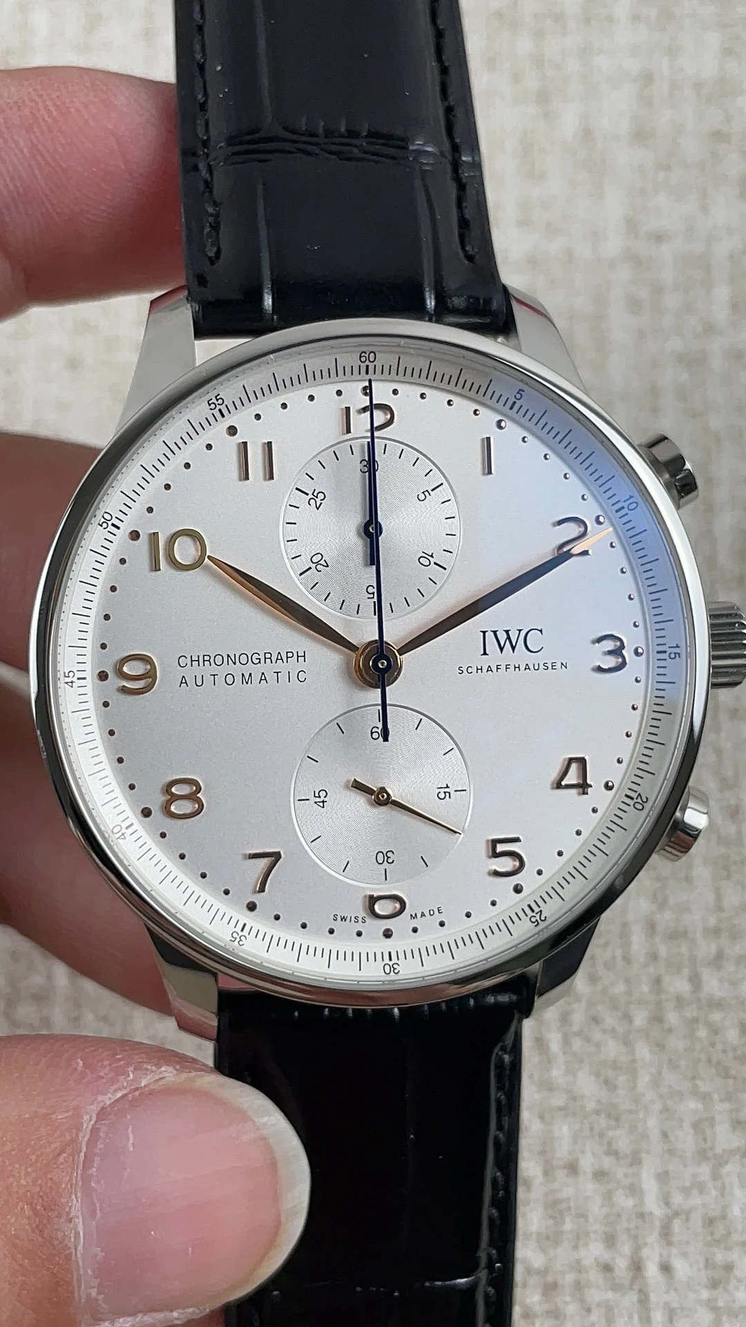 IWC Portugieser White Dial — photographed off the sweep