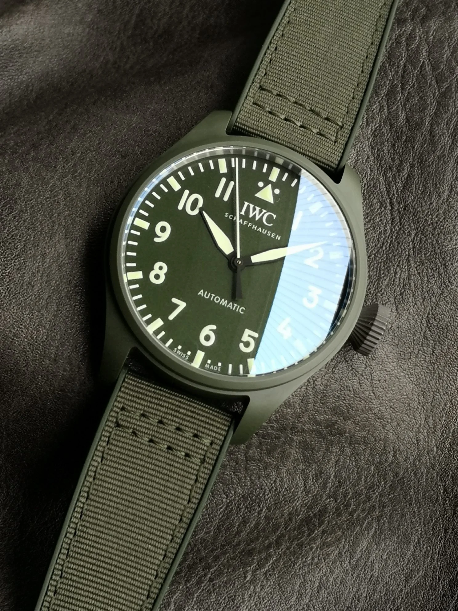 IWC Titanium Green Dial — photographed off the sweep