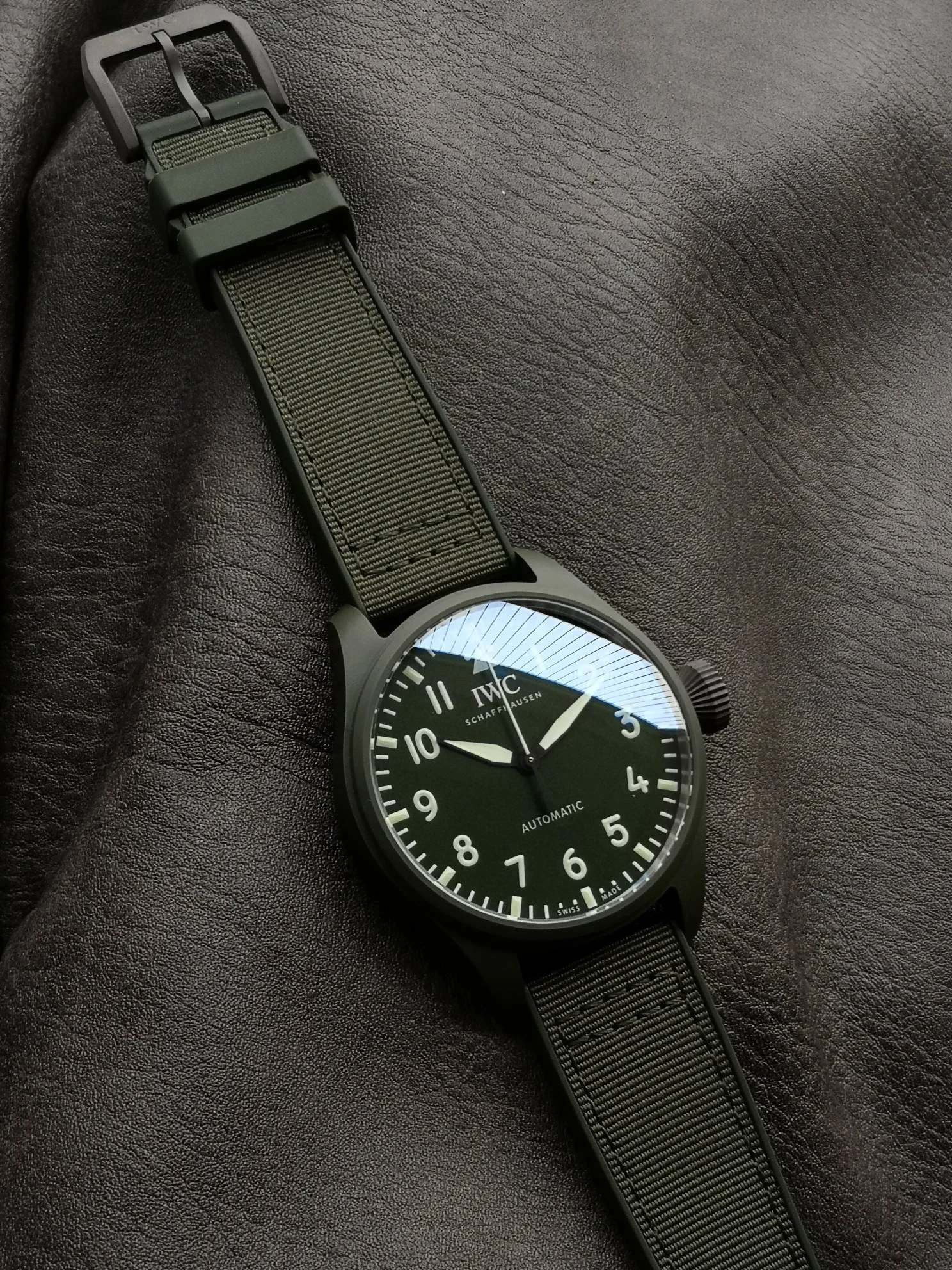 IWC Titanium Green Dial — photographed off the sweep