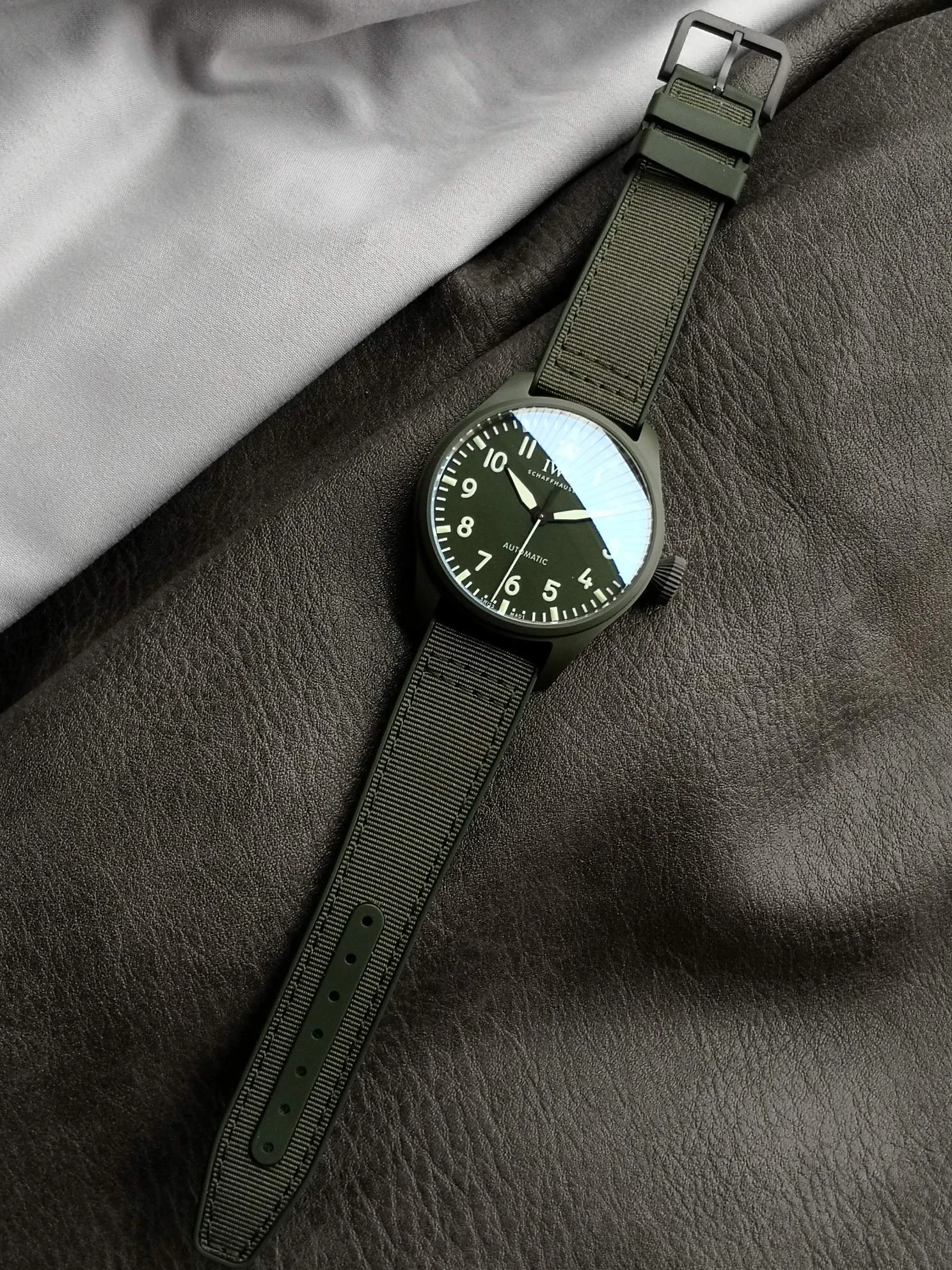 IWC Titanium Green Dial — photographed off the sweep