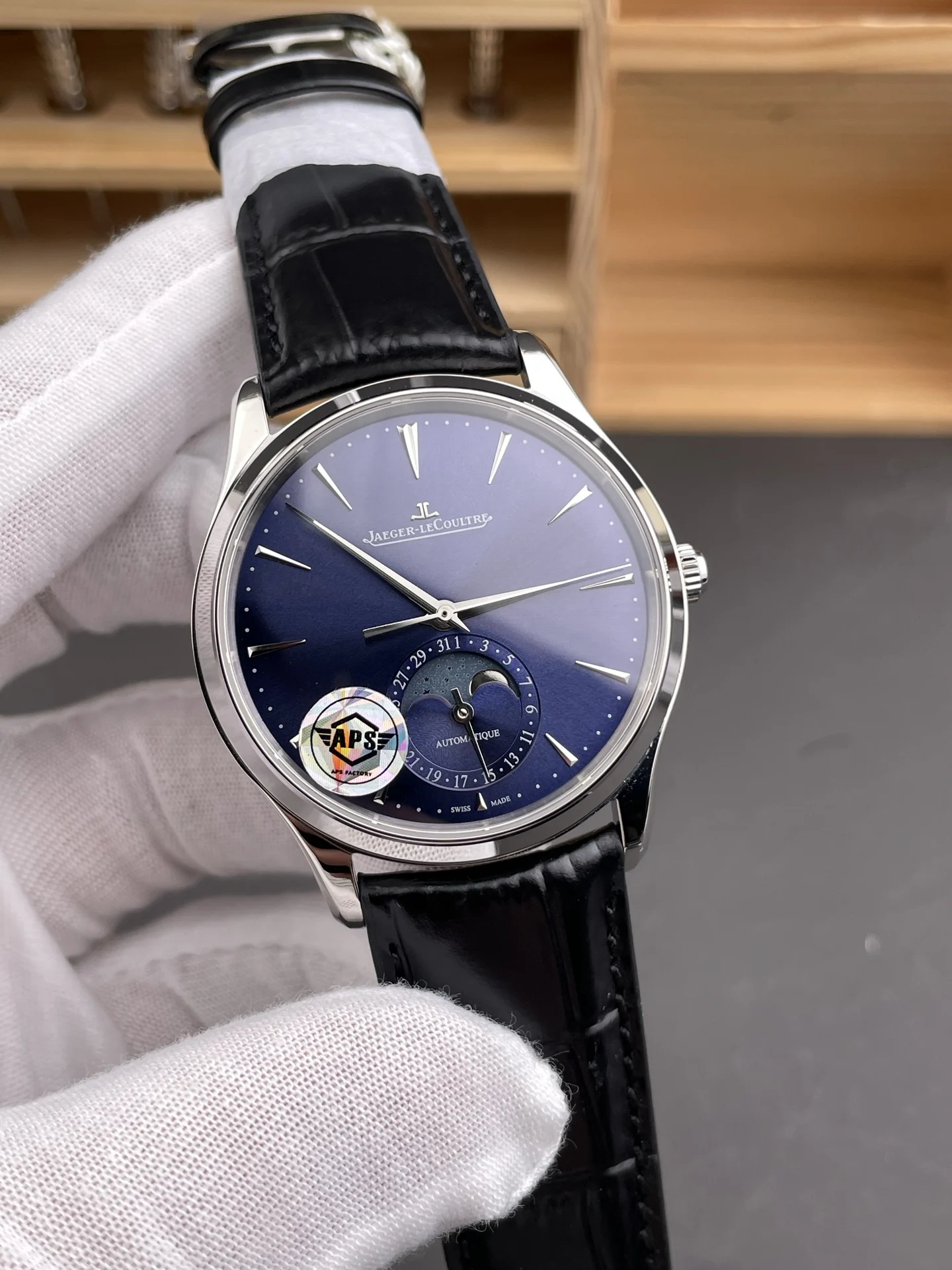 Jaeger-LeCoultre Moon Phase Blue Dial — photographed off the sweep
