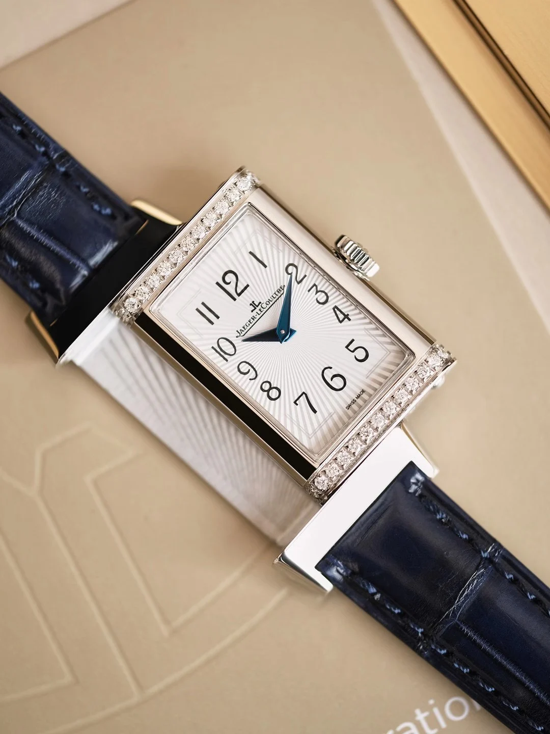 Jaeger-LeCoultre Reverso Steel Blue Dial — photographed off the sweep