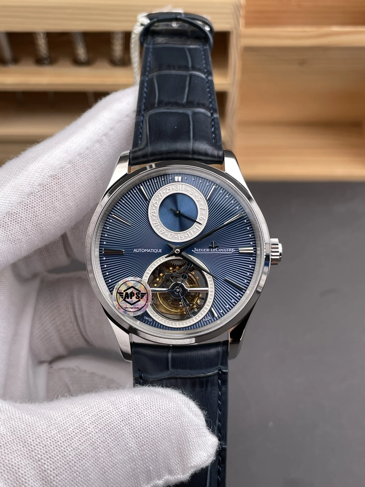 Jaeger-LeCoultre Tourbillon Blue Dial — photographed off the sweep