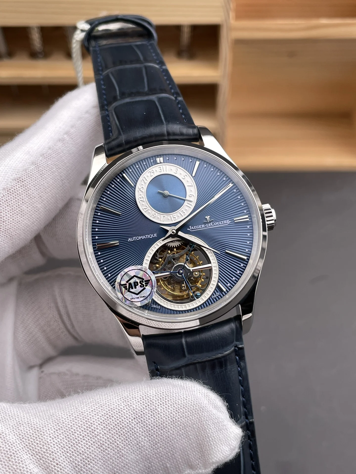 Jaeger-LeCoultre Tourbillon Blue Dial — photographed off the sweep