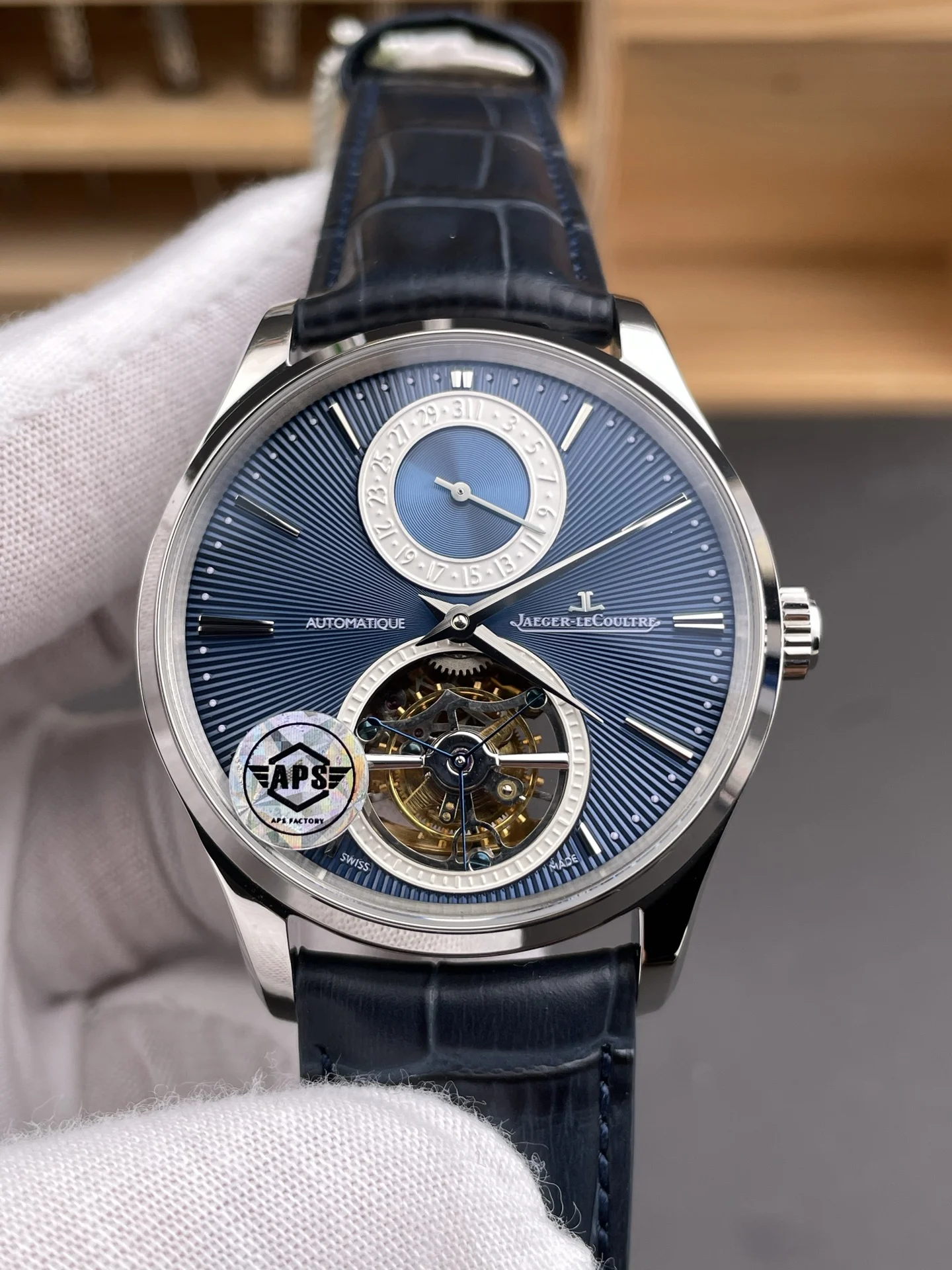 Jaeger-LeCoultre Tourbillon Blue Dial — photographed off the sweep