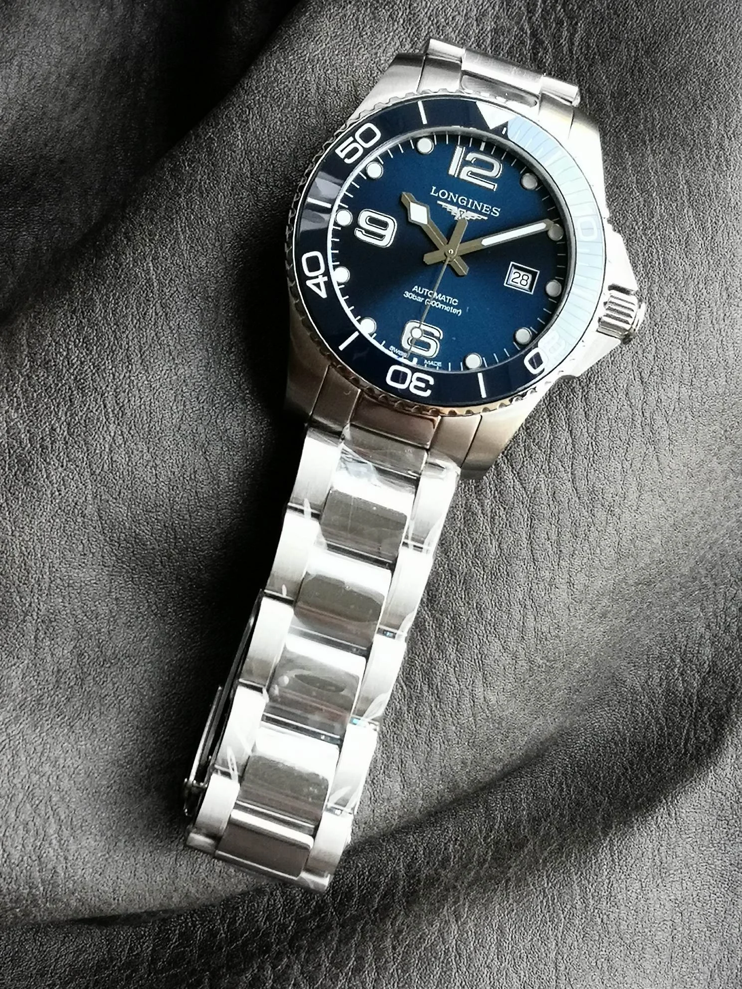 Longines Ceramic Blue Dial — photographed off the sweep