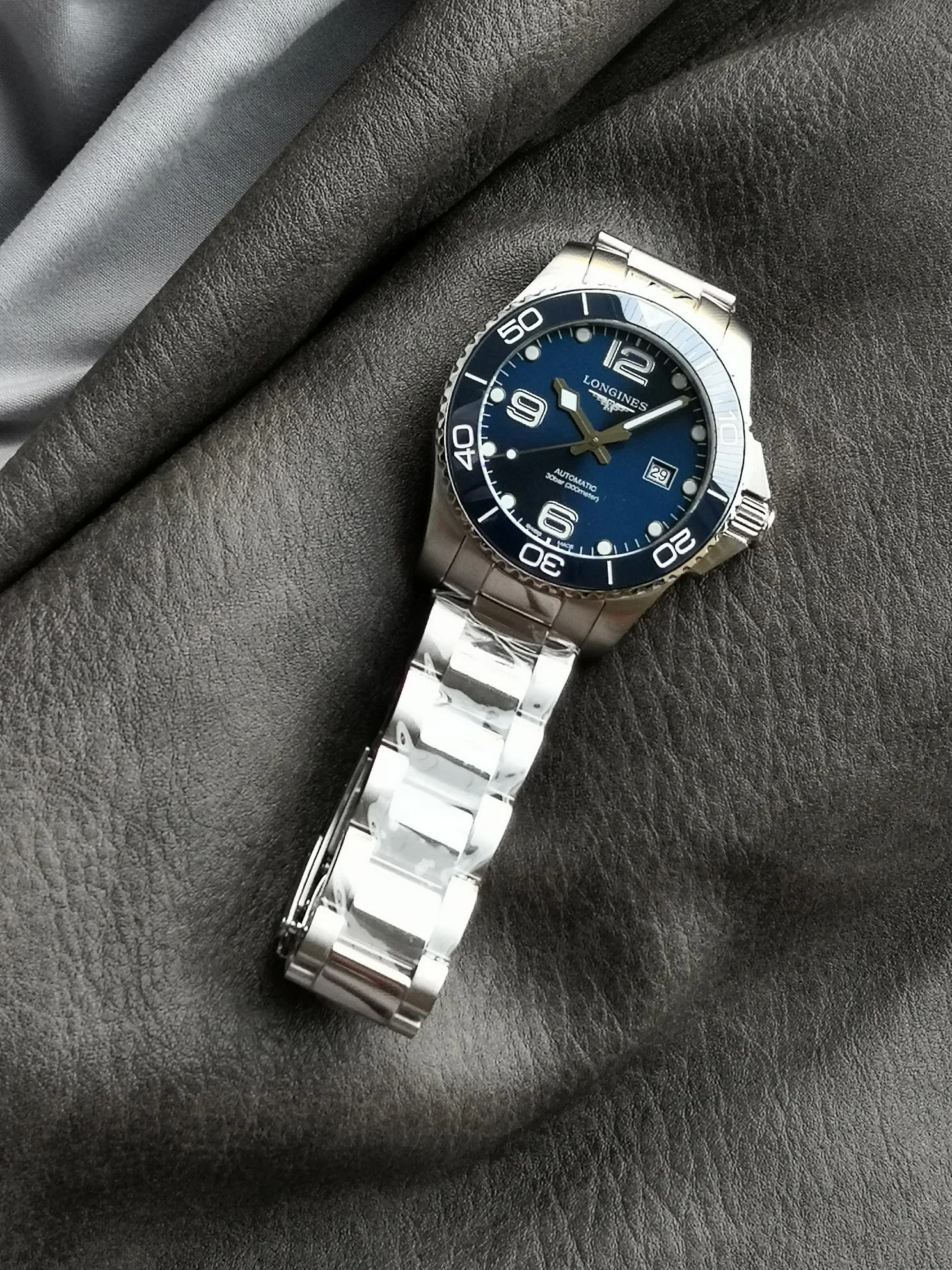 Longines Ceramic Blue Dial — photographed off the sweep