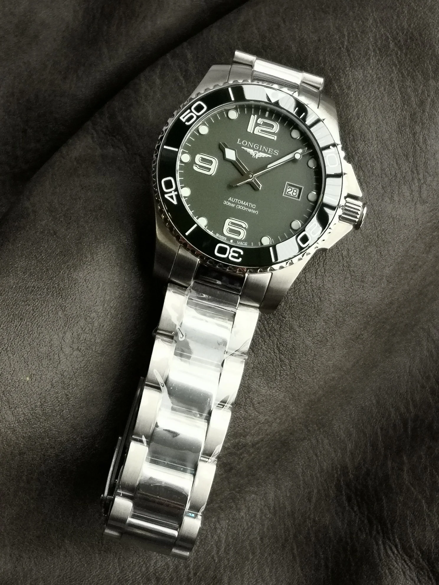 Longines Ceramic Green Dial — photographed off the sweep
